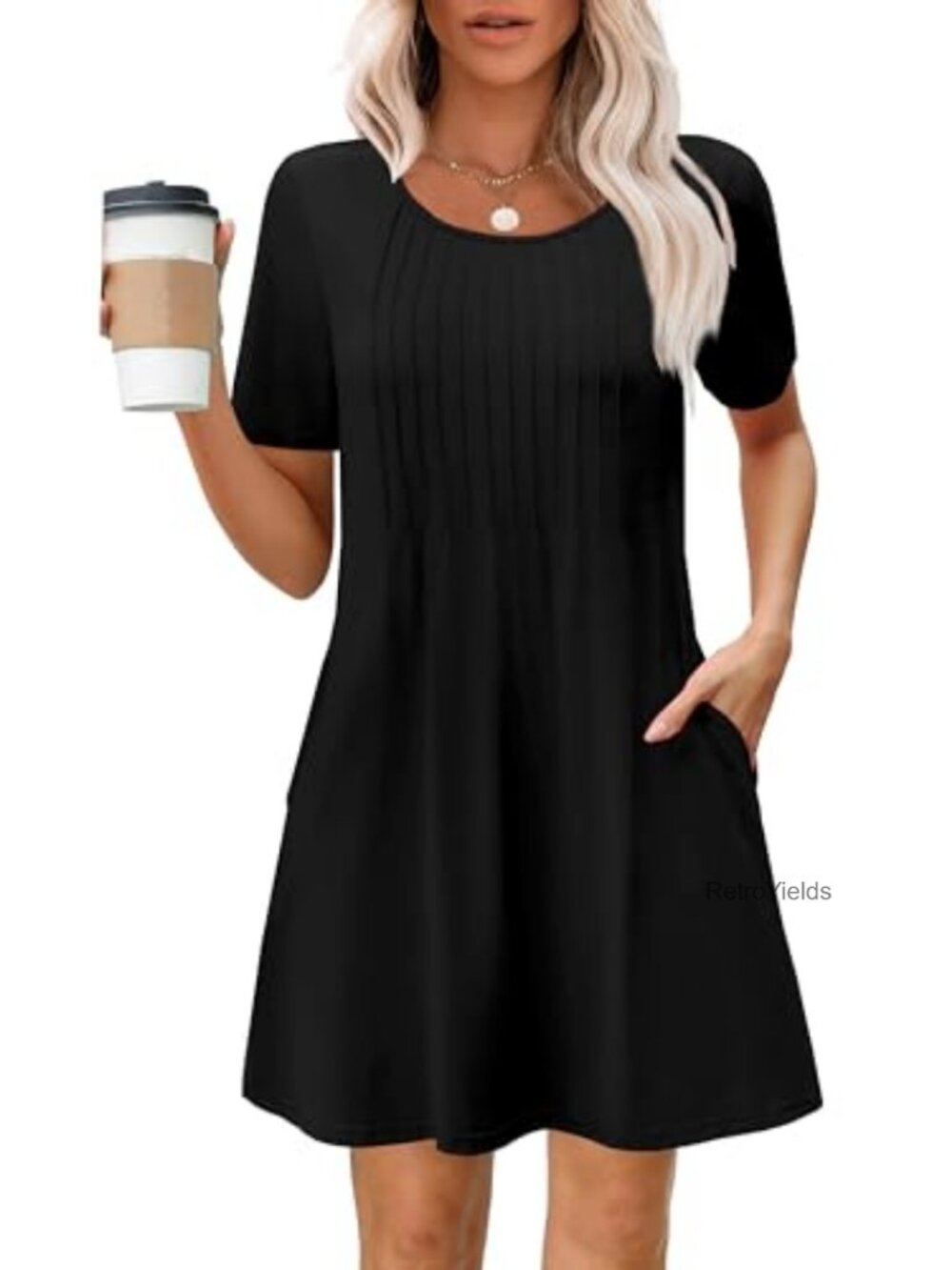 Womens Casual Midi Dress A-Line Short Sleeve Side Pockets S-XXXL